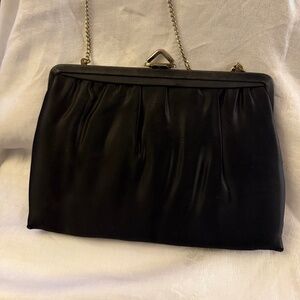 Vintage 1960s Black Handbag with Gold Chain